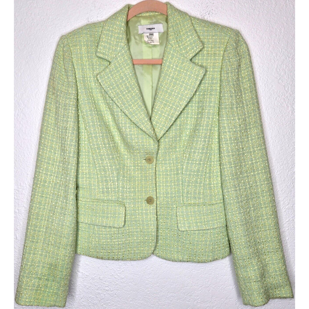Vintage Vertigo Paris Jacket Medium Green Wool Tweed Coquette Clueless 90s Y2K
